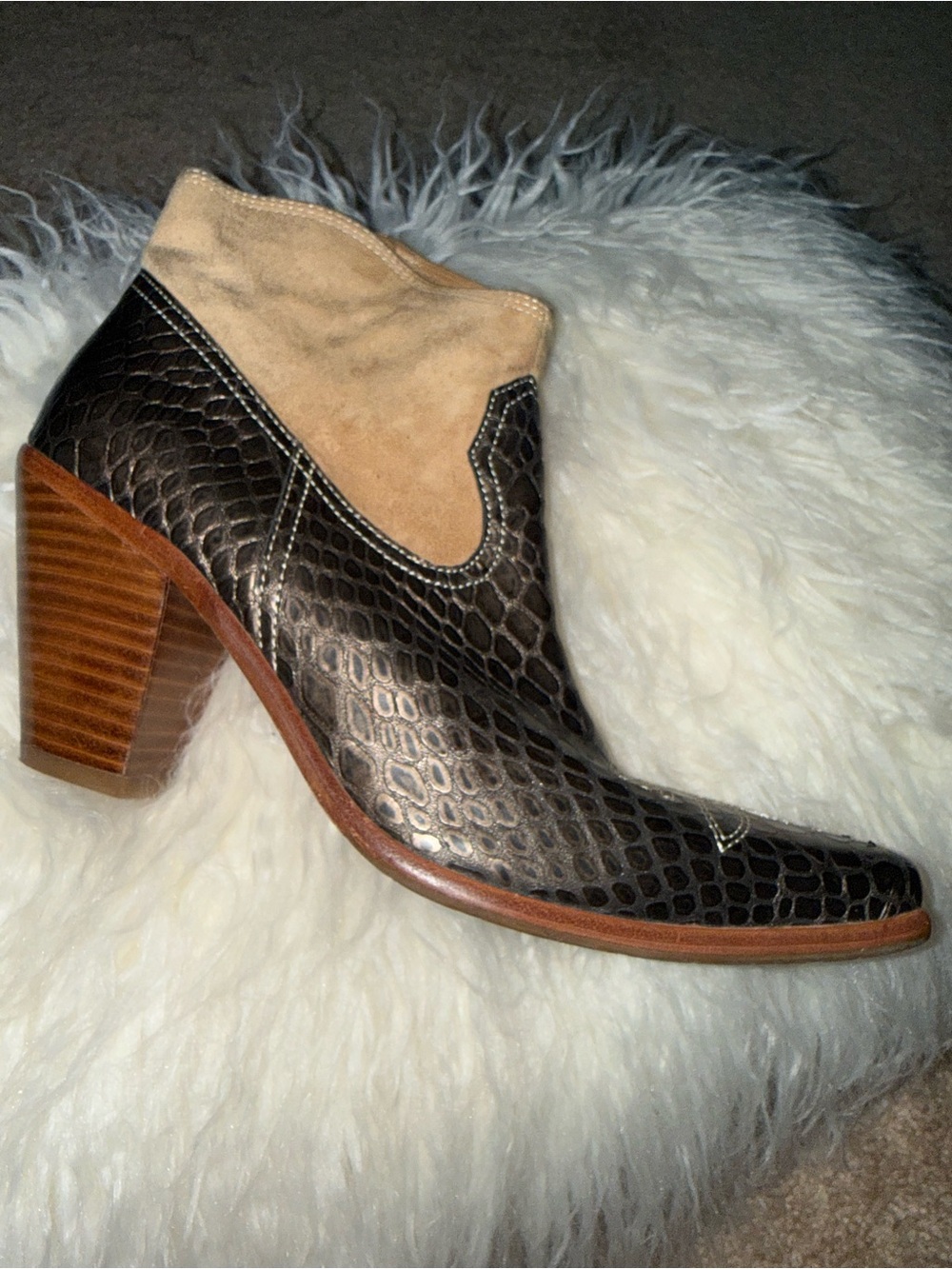 Donald J. Pliner Black Textured Leather & Tan Suede Bootie